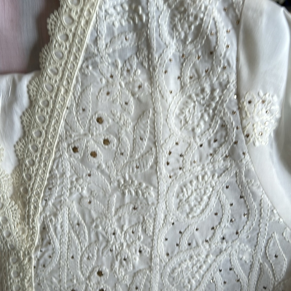 White chicken kari 3 piece w/multi silk gota dopata - Picture 4 of 6